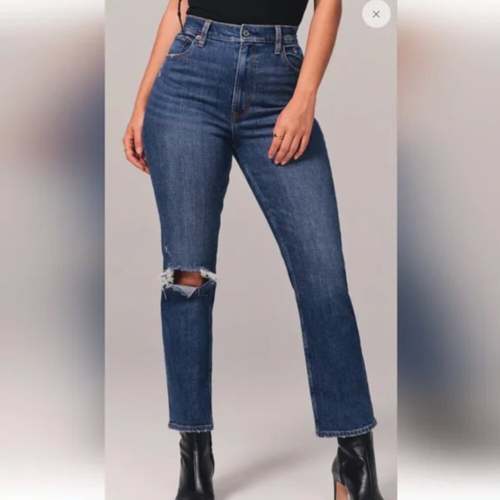 Abercrombie & Fitch High-Rise Distressed Dark Blue Jeans